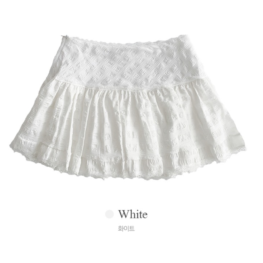 Мини-юбка-шорты с кружевом и высокой посадкой А-силуэта