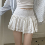 Мини-юбка-шорты с кружевом и высокой посадкой А-силуэта