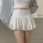 Мини-юбка-шорты с кружевом и высокой посадкой А-силуэта