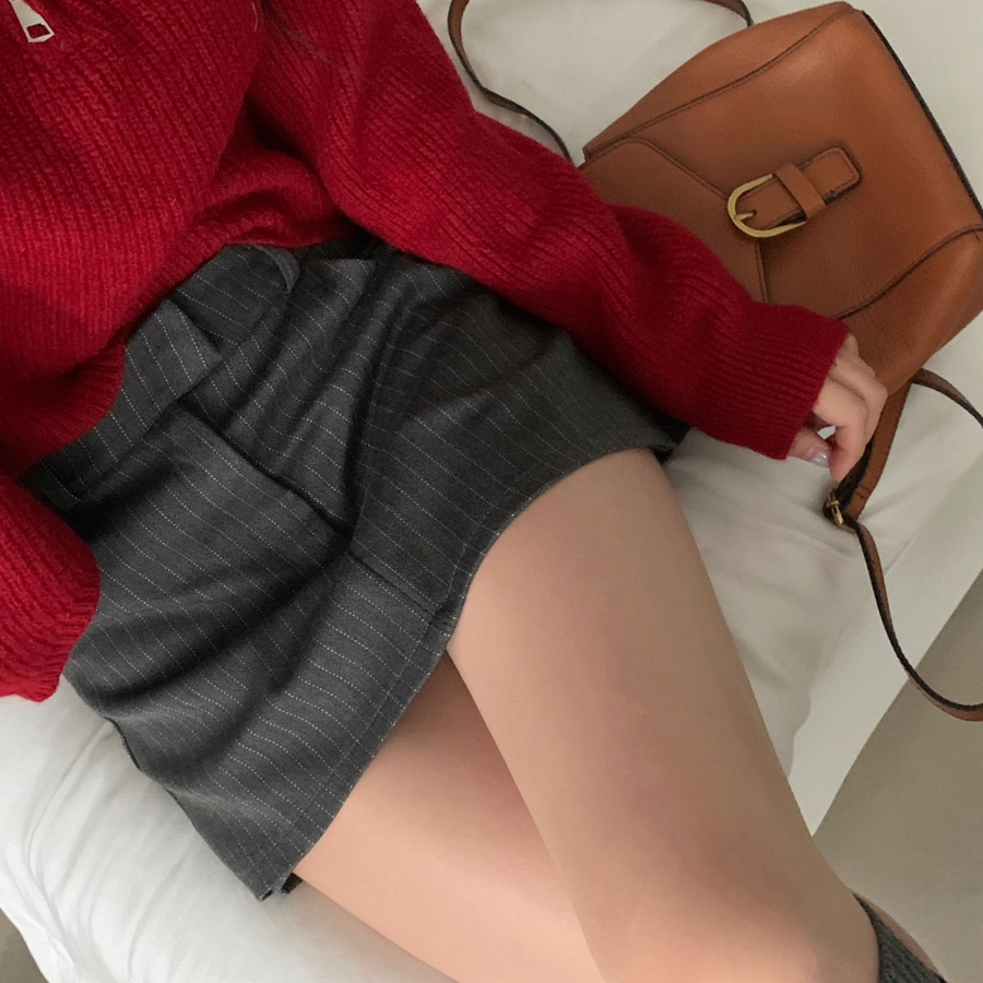 Мини-юбка-шорты в полоску с эластичным поясом