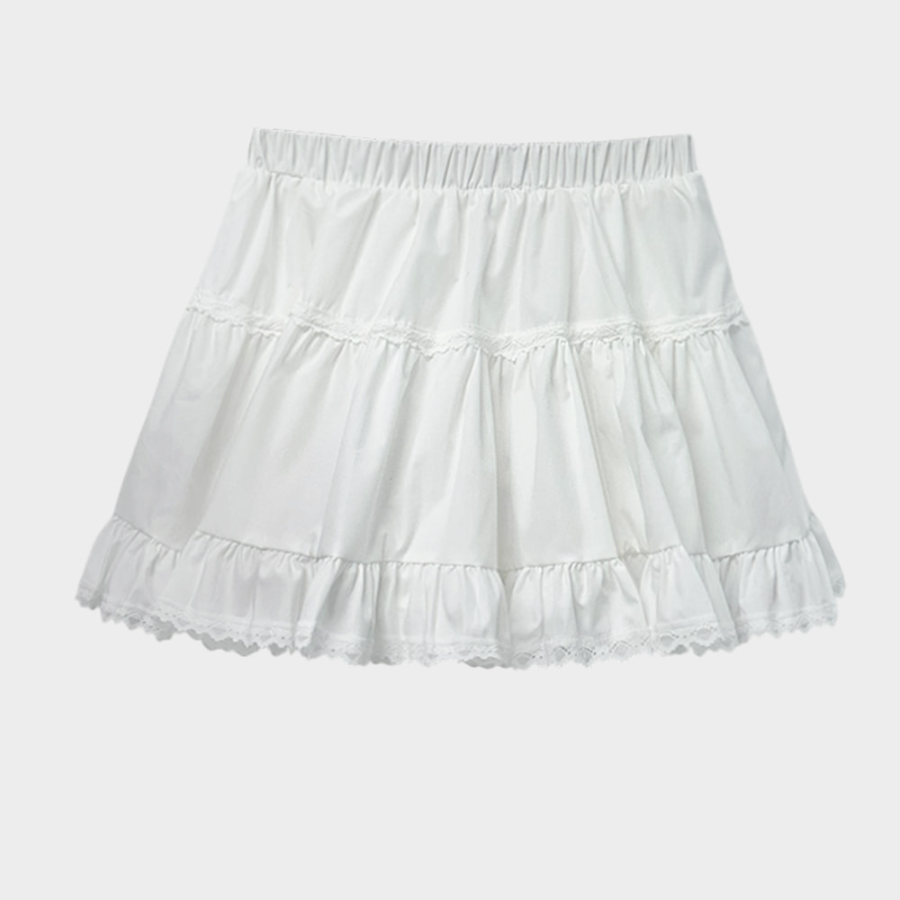 Мини-юбка с кружевом и каскадными воланами