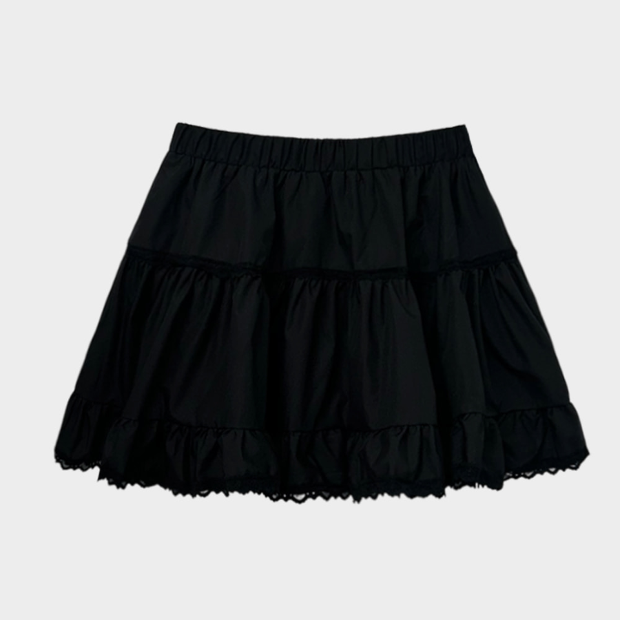 Мини-юбка с кружевом и каскадными воланами