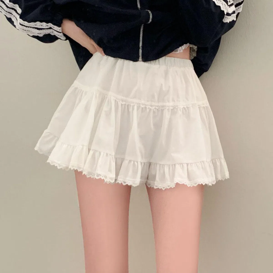 Мини-юбка с кружевом и каскадными воланами