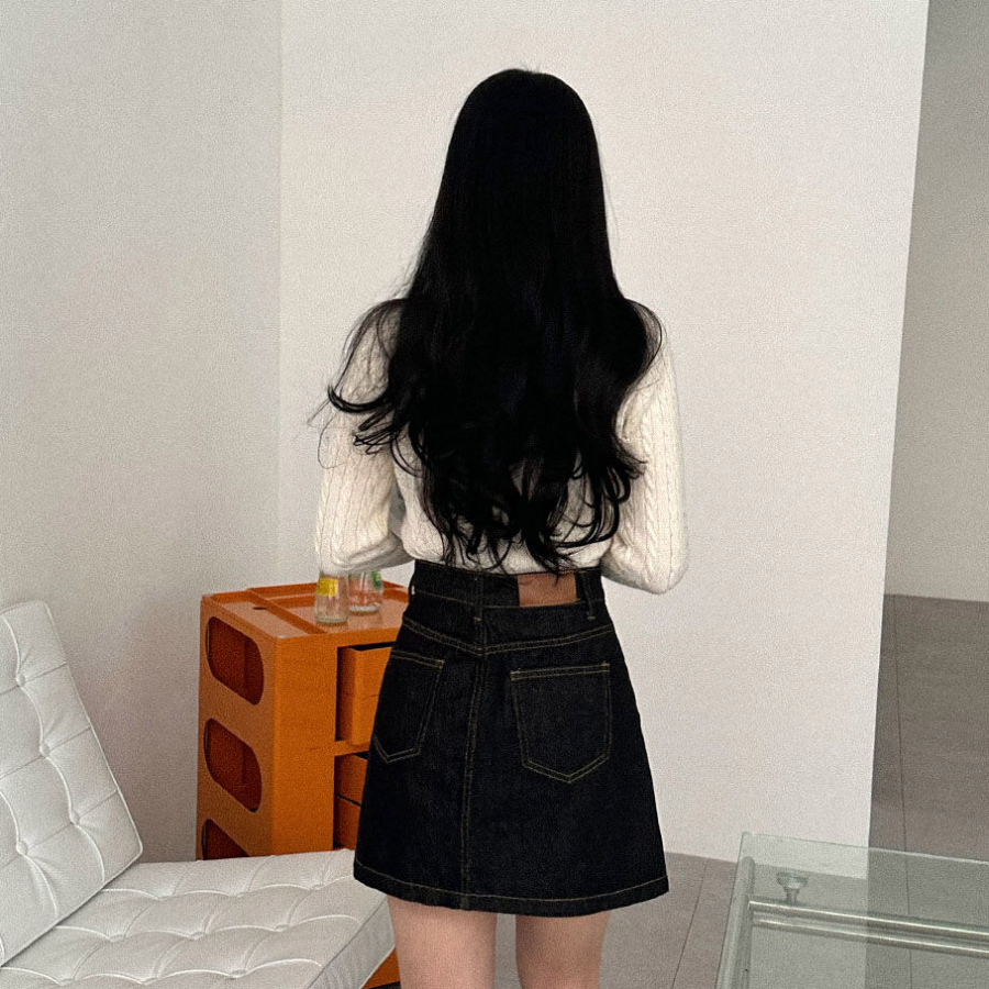 Мини-юбка из необработанного денима A-силуэта