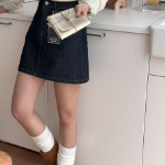 Мини-юбка из необработанного денима A-силуэта