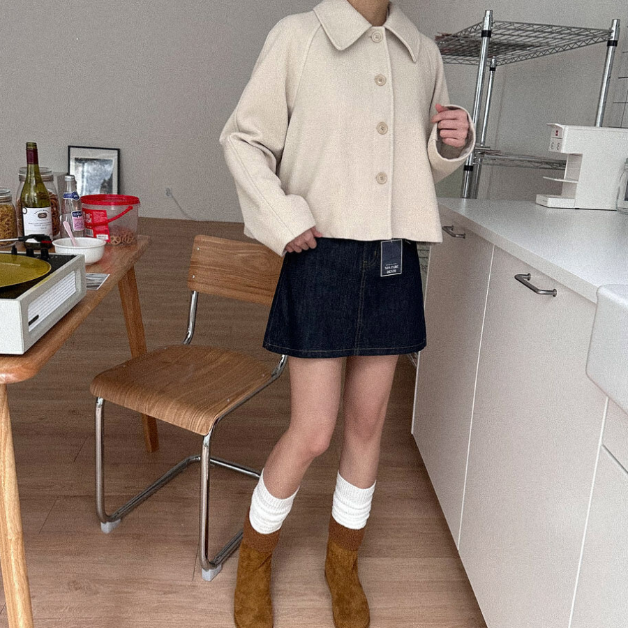 Мини-юбка из необработанного денима A-силуэта