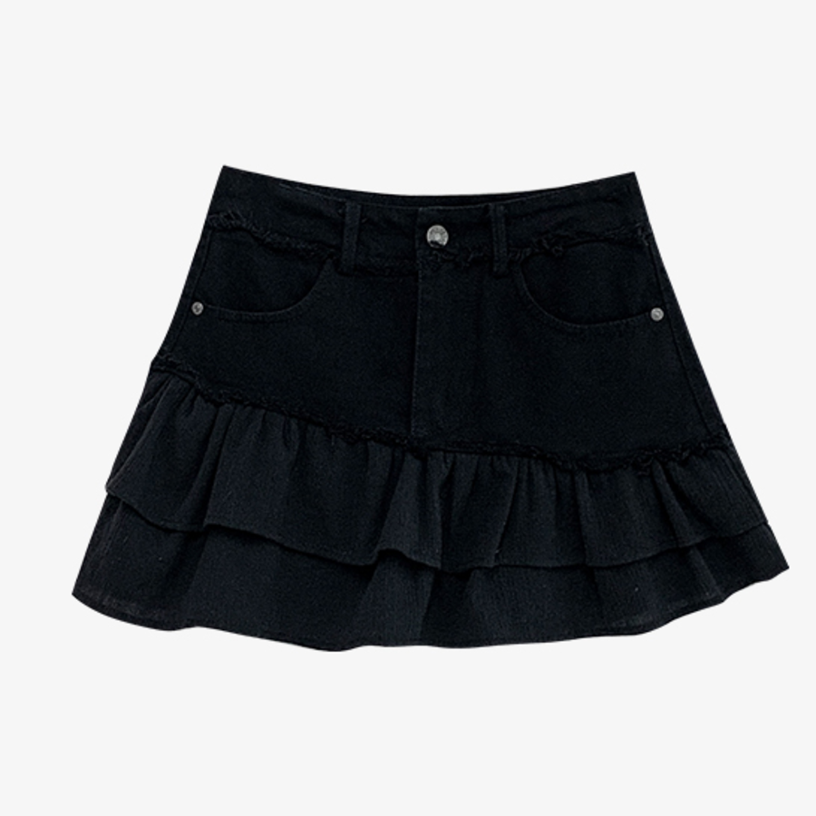 Микро-мини юбка с оборками и эффектом потертостей