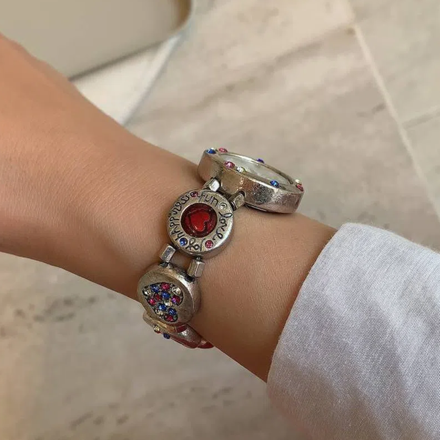 Vintage Antique Bold Cubic Metal Women’s Bracelet Watch — винтажные женские наручные часы с ярким дизайном, украшенные крупными кристаллами