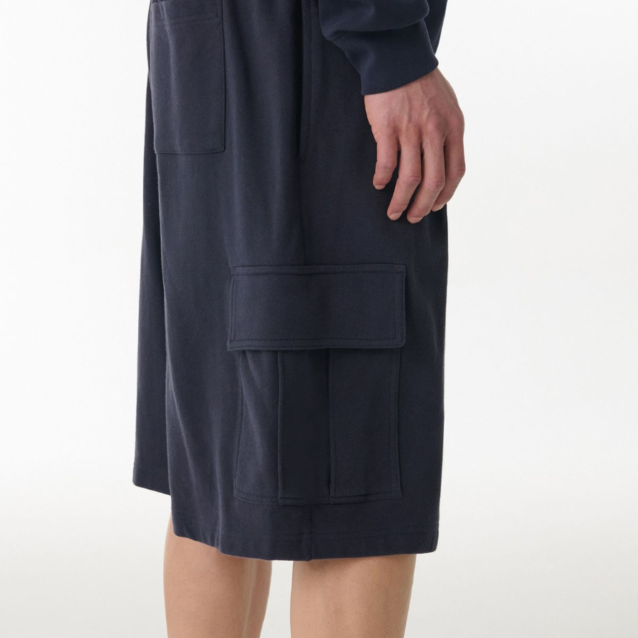 One-Tuck Cargo Bermuda Sweat Pants [Navy]