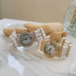 Luxury Swarovski Stone Pearl Toggle Bar Watch — женские наручные часы-браслет с жемчугом и кристаллами Swarovski