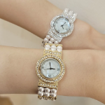Luxury Swarovski Stone Pearl Toggle Bar Watch — женские наручные часы-браслет с жемчугом и кристаллами Swarovski