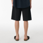 Linen-Like One-Tuck Wide Banding Shorts [Black]
