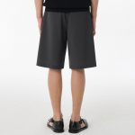 Linen-Like One-Tuck Wide Banding Shorts [Dark Grey]