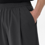 Linen-Like One-Tuck Wide Banding Shorts [Dark Grey]