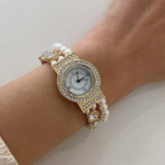 Luxury Antique Gem Pearl Cubic Metal Band Women’s Bracelet Watch — женские наручные часы с жемчугом, кристаллами и антикварным дизайном