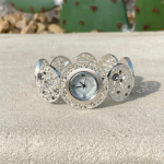 Rolling Crystal Round Lace Bangle Bracelet Watch — женские наручные часы-браслет с кружевным узором и кристаллами