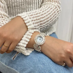Rolling Crystal Round Lace Bangle Bracelet Watch — женские наручные часы-браслет с кружевным узором и кристаллами