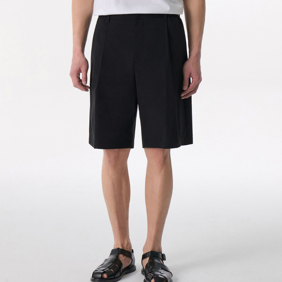 SOLOTEX One-Tuck Wide Comfort Banding Shorts [Black]
