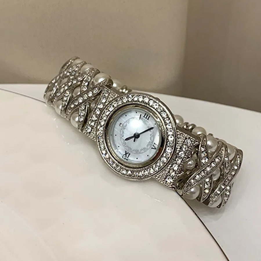 Cross Roman Cubic Pearl Bracelet Watch — женские наручные часы-браслет с жемчугом, кристаллами и римскими цифрами