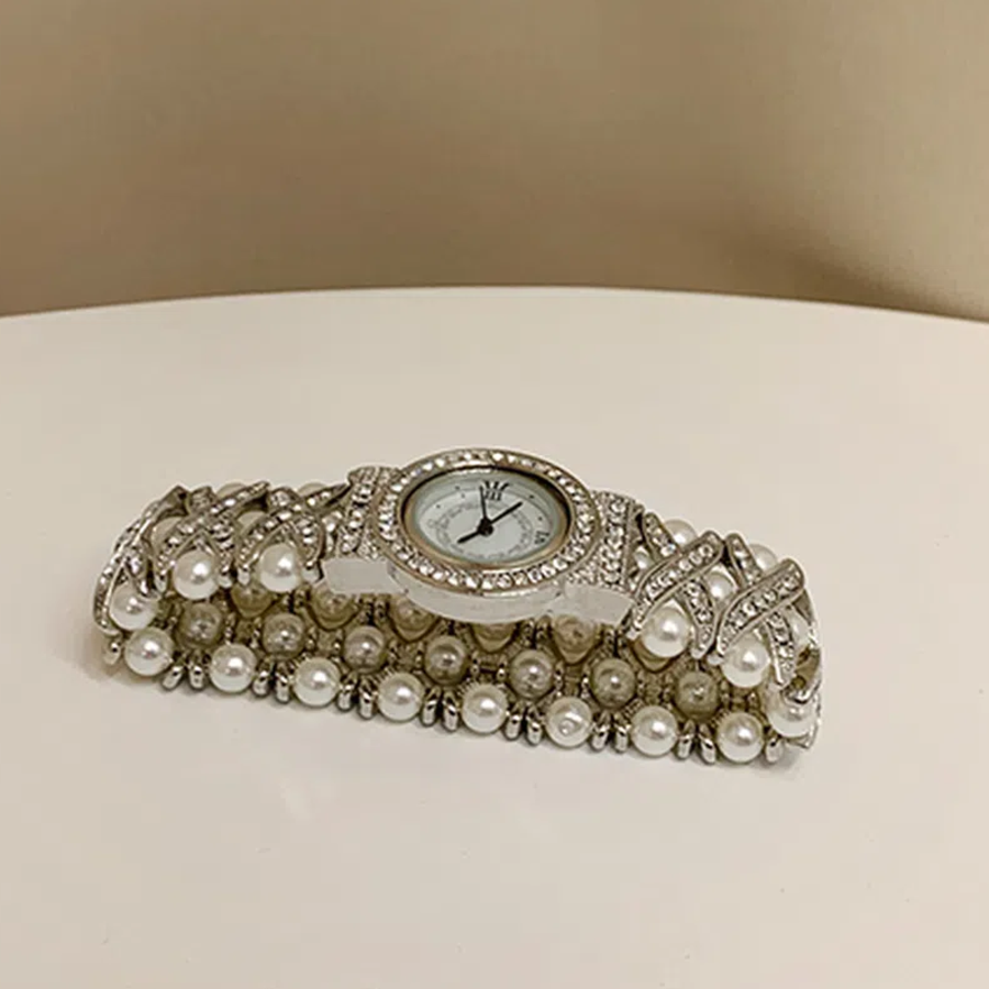 Cross Roman Cubic Pearl Bracelet Watch — женские наручные часы-браслет с жемчугом, кристаллами и римскими цифрами
