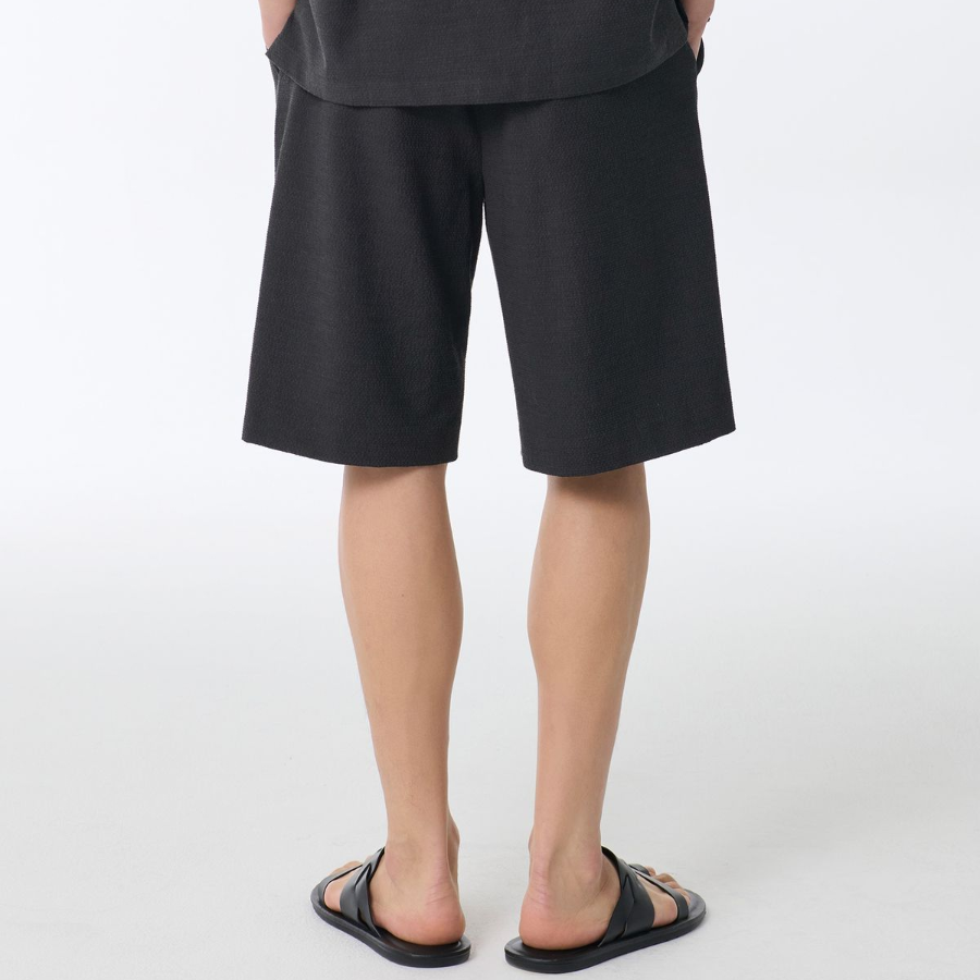 Seersucker One-Tuck Wide Banding Shorts [Gray]