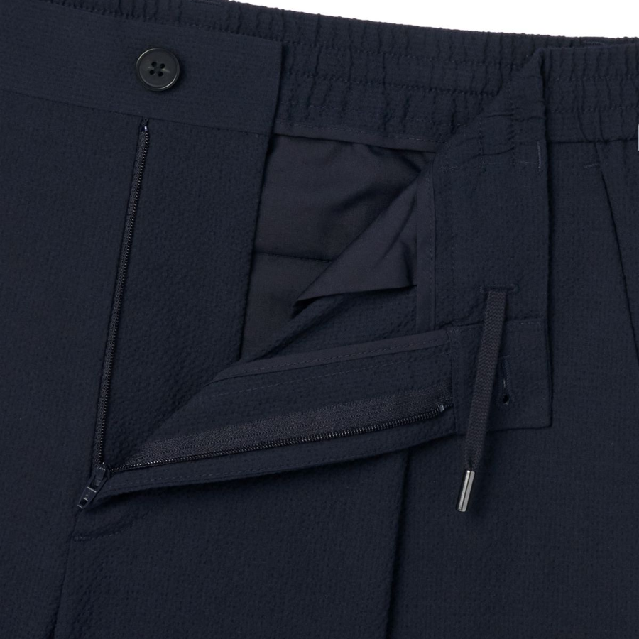 Seersucker One-Tuck Wide Banding Shorts [Navy]