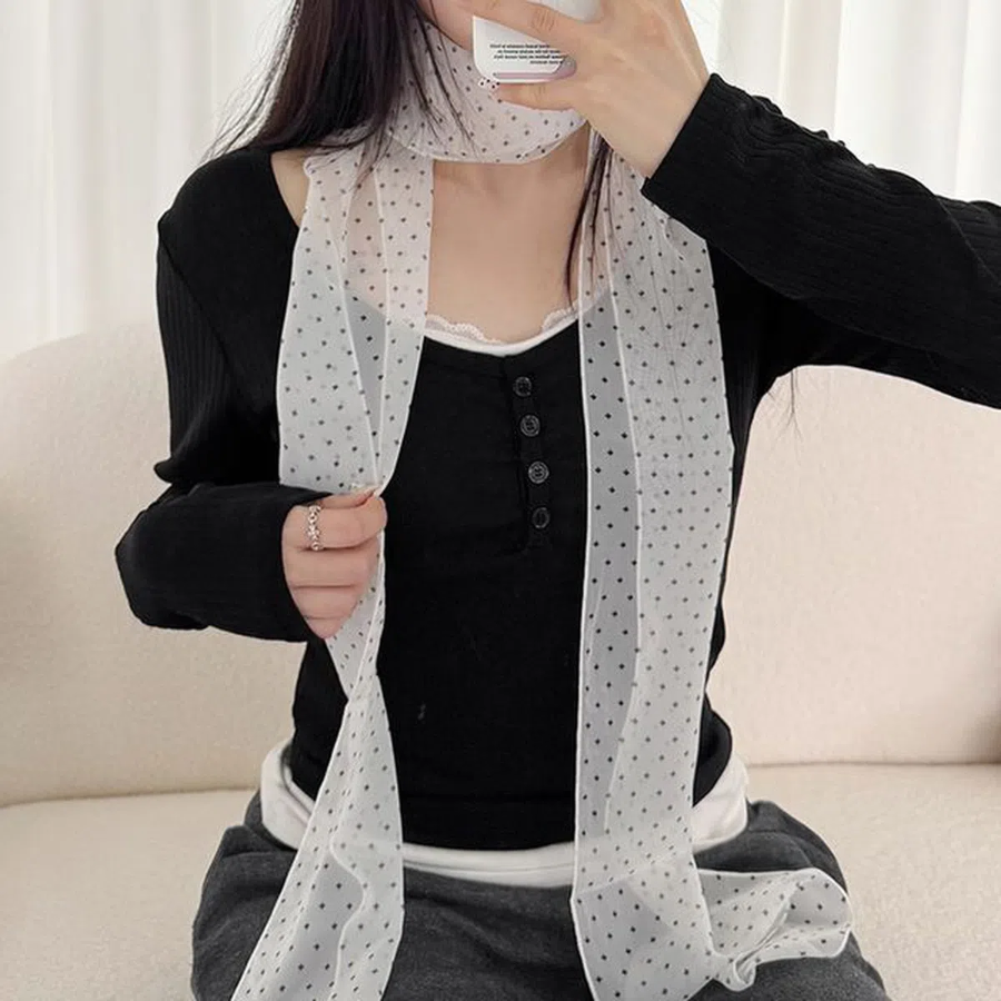 Croix Sheer Long Scarf Muffler Tie Silky Slim Cross Pattern — длинный полупрозрачный шарф с крестовым узором