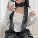 Croix Sheer Long Scarf Muffler Tie Silky Slim Cross Pattern — длинный полупрозрачный шарф с крестовым узором