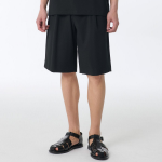 Seersucker One-Tuck Wide Banding Shorts [Black]