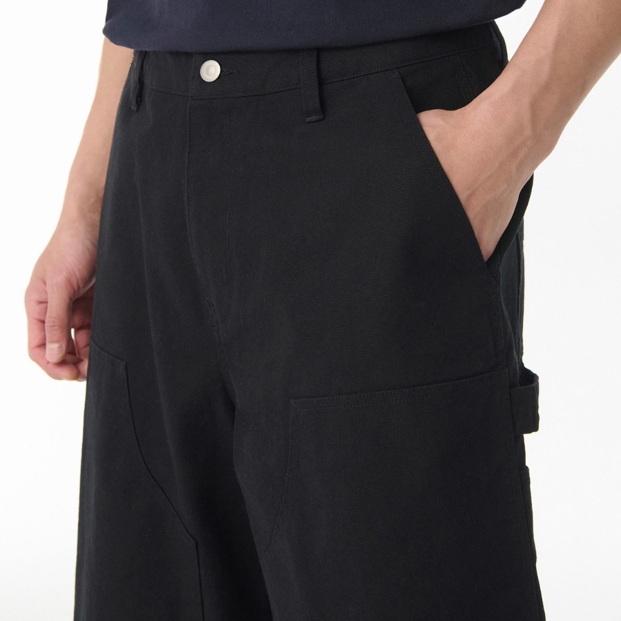 Canvas Double Knee Carpenter Bermuda Pants [Black]