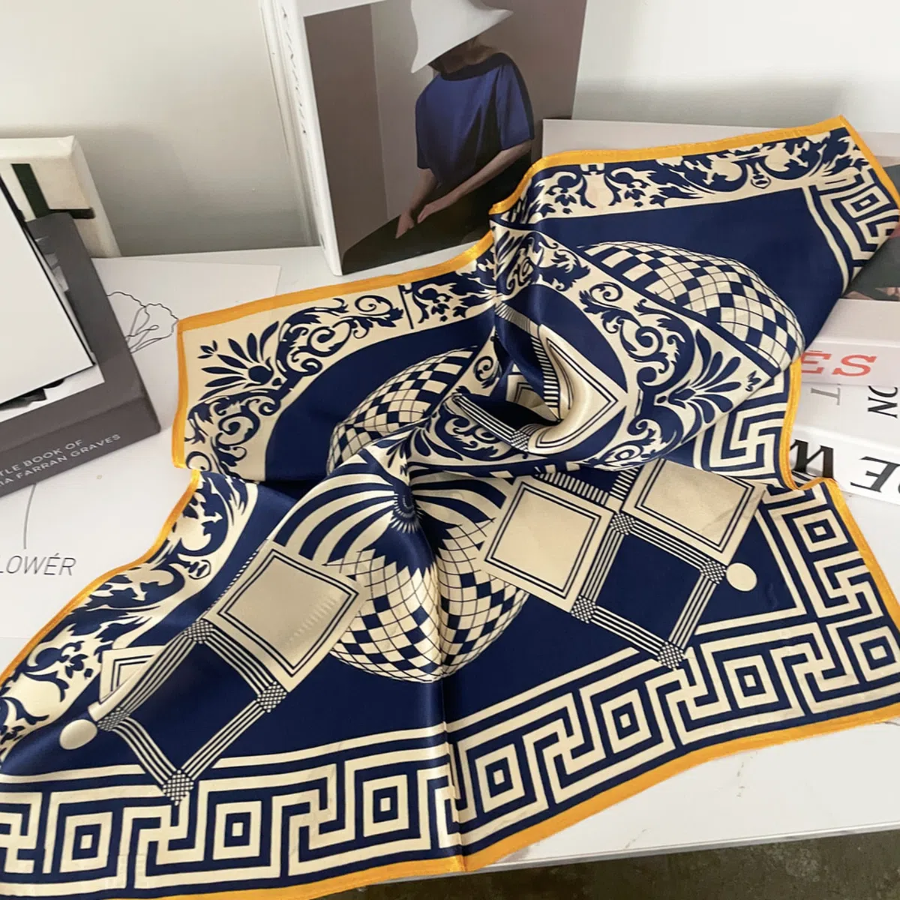 Silk 100% Blue Royal Mini Scarf — шёлковый синий мини-платок для элегантных образов