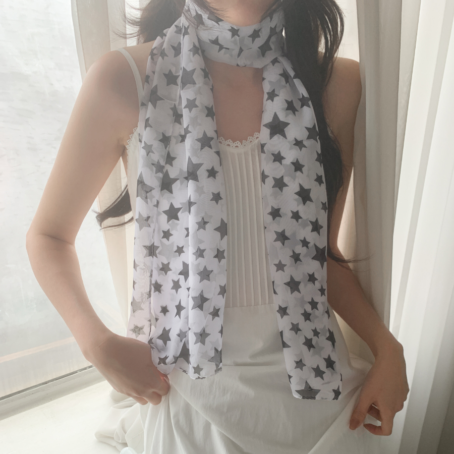 Star Rain Pattern Semi-Transparent Chiffon Long Muffler Scarf — полупрозрачный шифоновый длинный шарф с узором "звёздный дождь"