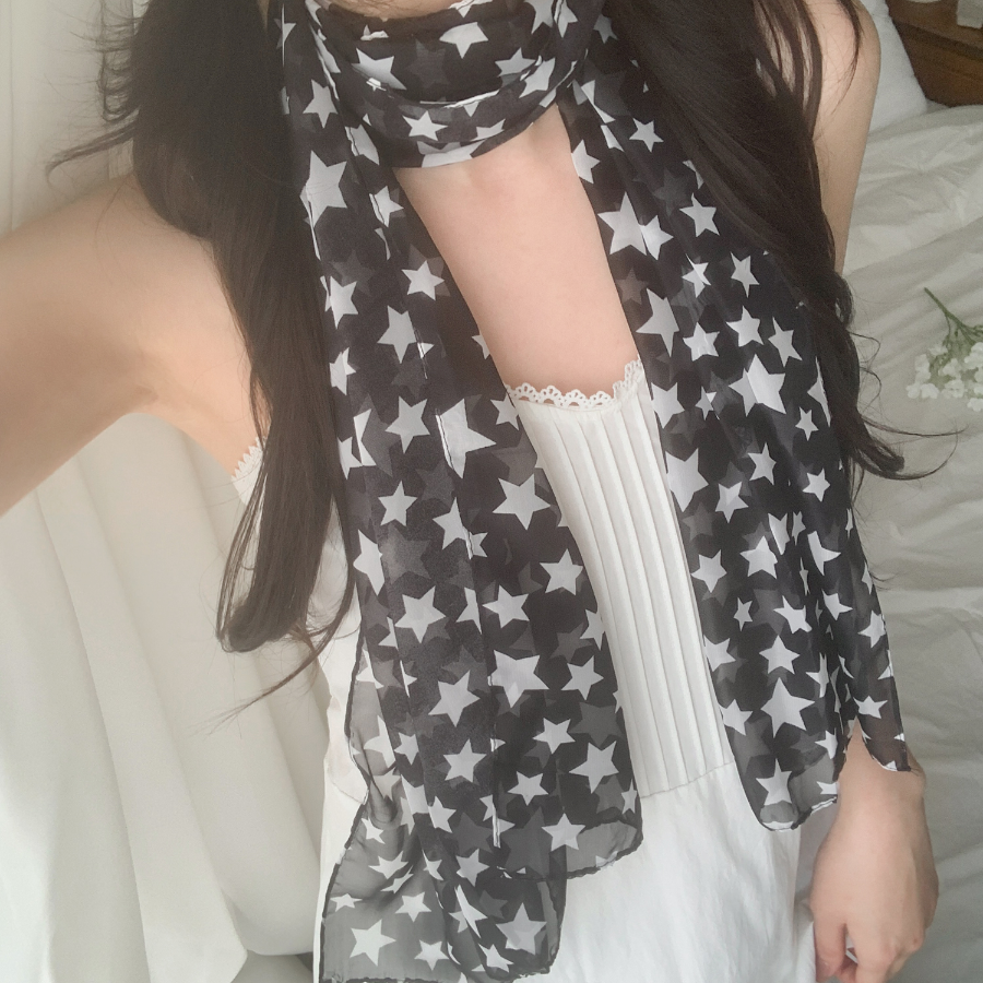 Star Rain Pattern Semi-Transparent Chiffon Long Muffler Scarf — полупрозрачный шифоновый длинный шарф с узором "звёздный дождь"