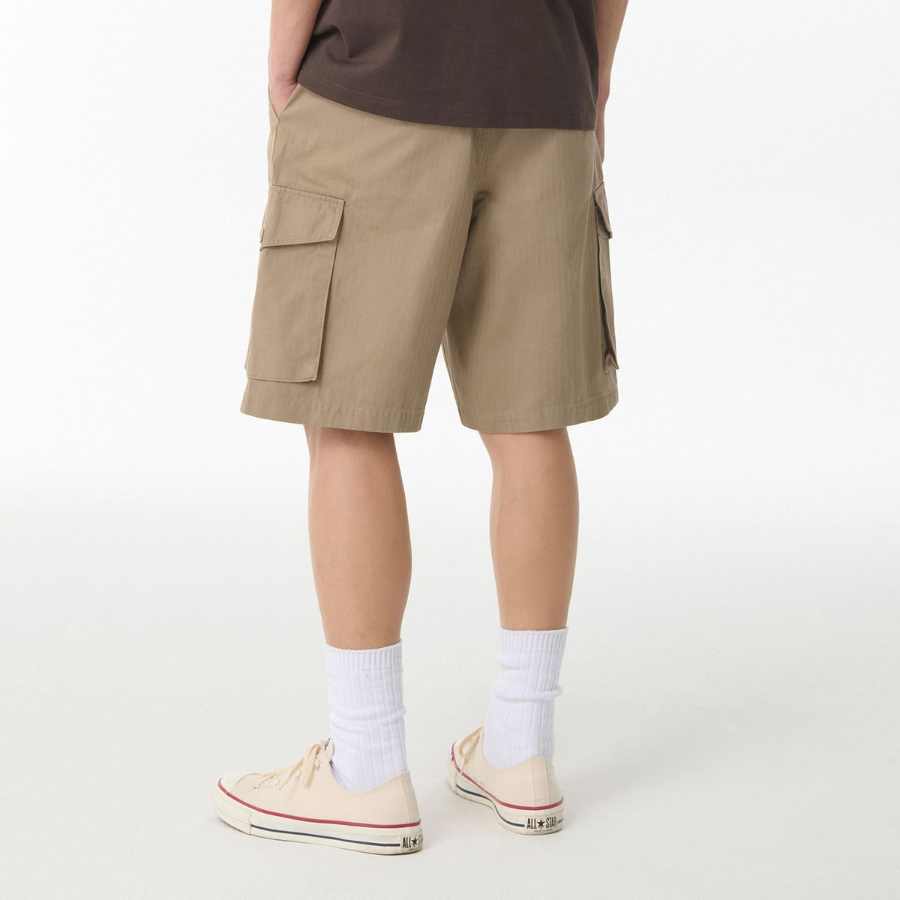 Cotton Herringbone Cargo Shorts [Beige]