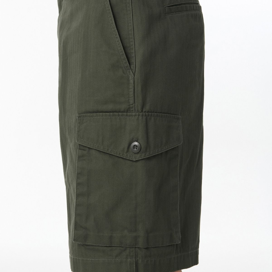 Cotton Herringbone Cargo Shorts [Khaki]