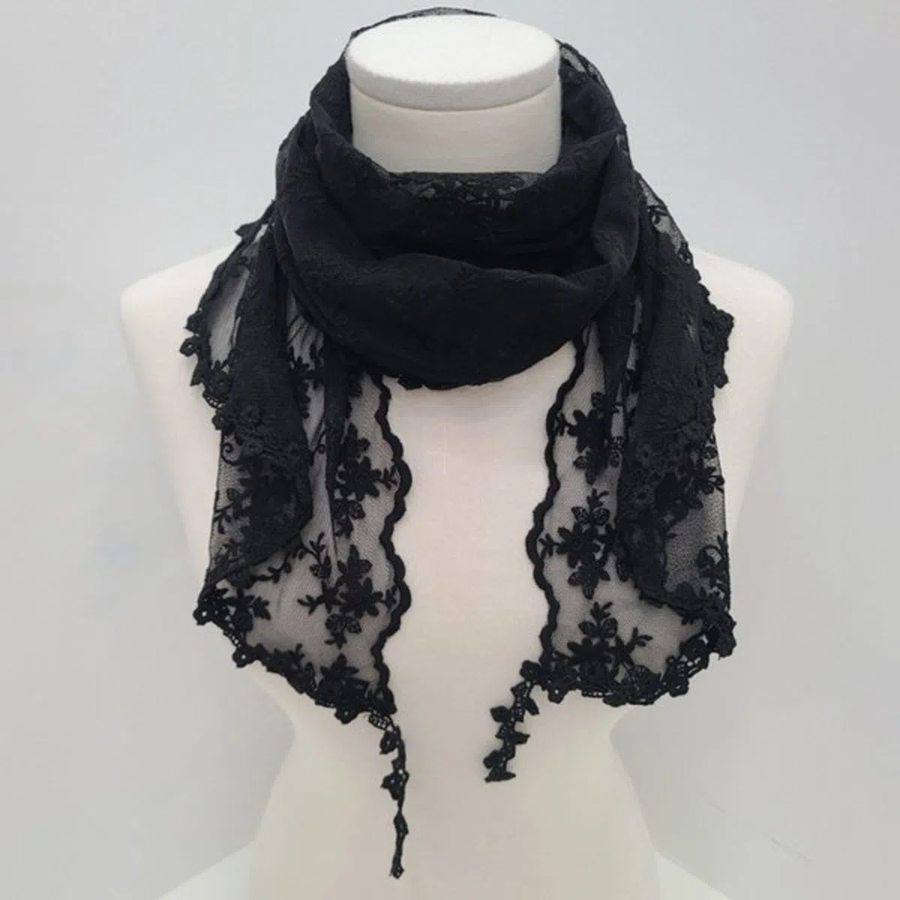 Korean Floral Lace Tail Long Scarf Women’s Spring Summer — корейский длинный шарф с цветочным кружевом для женщин, весна-лето