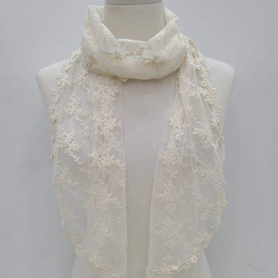 Korean Floral Lace Tail Long Scarf Women’s Spring Summer — корейский длинный шарф с цветочным кружевом для женщин, весна-лето