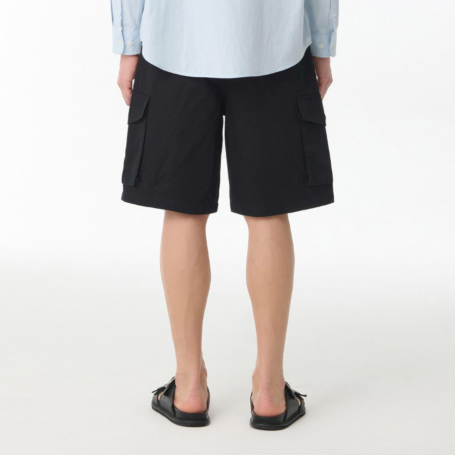 Cotton Herringbone Cargo Shorts [Black]