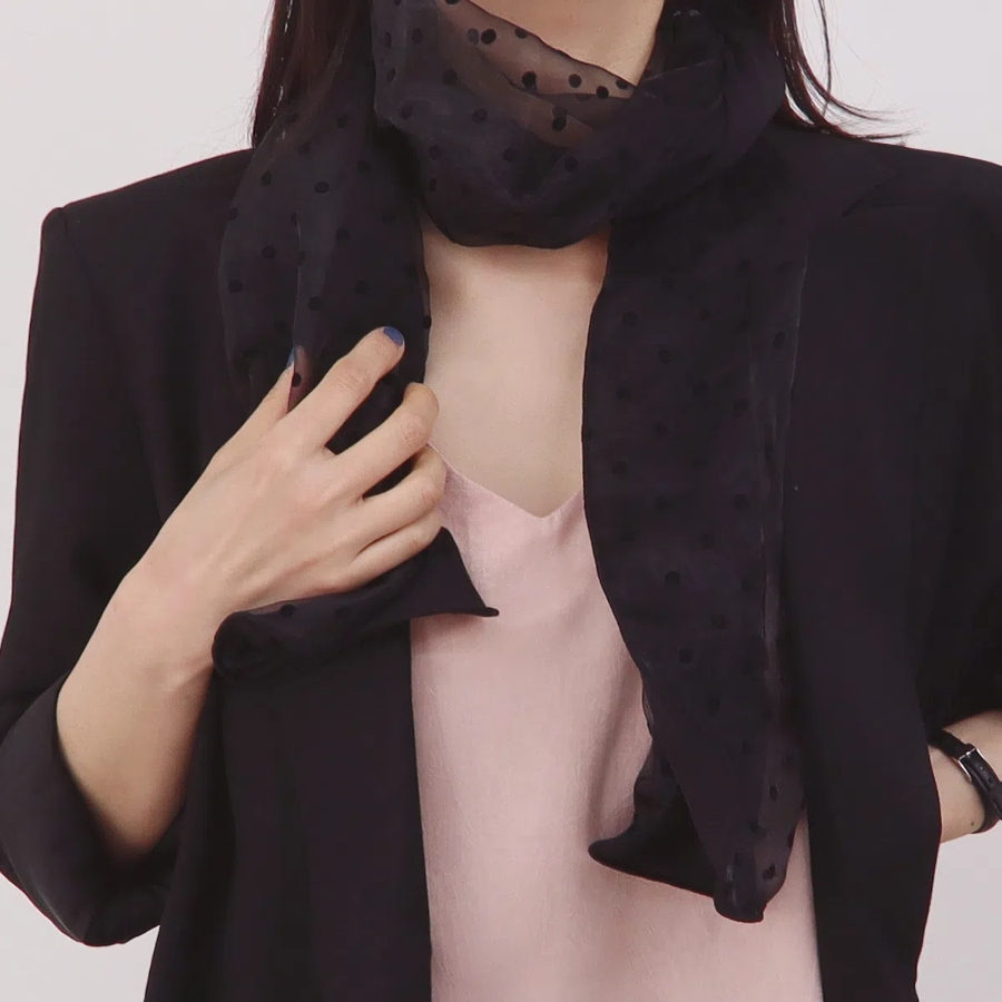 Polka Dot Sheer Double-Layer Cotton Scarf — прозрачный двуслойный хлопковый шарф в горошек