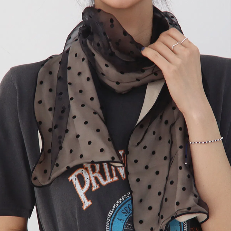 Polka Dot Sheer Double-Layer Cotton Scarf — прозрачный двуслойный хлопковый шарф в горошек