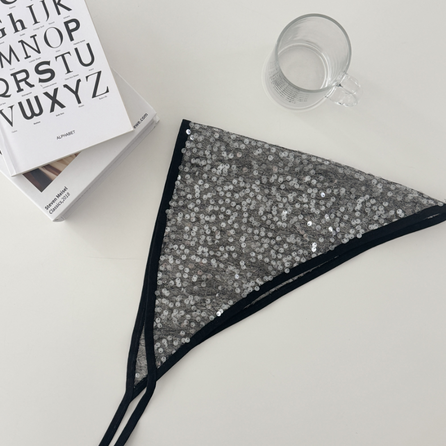 Sequin Line Sheer Triangle Hair Scarf — прозрачный треугольный платок для волос с пайетками