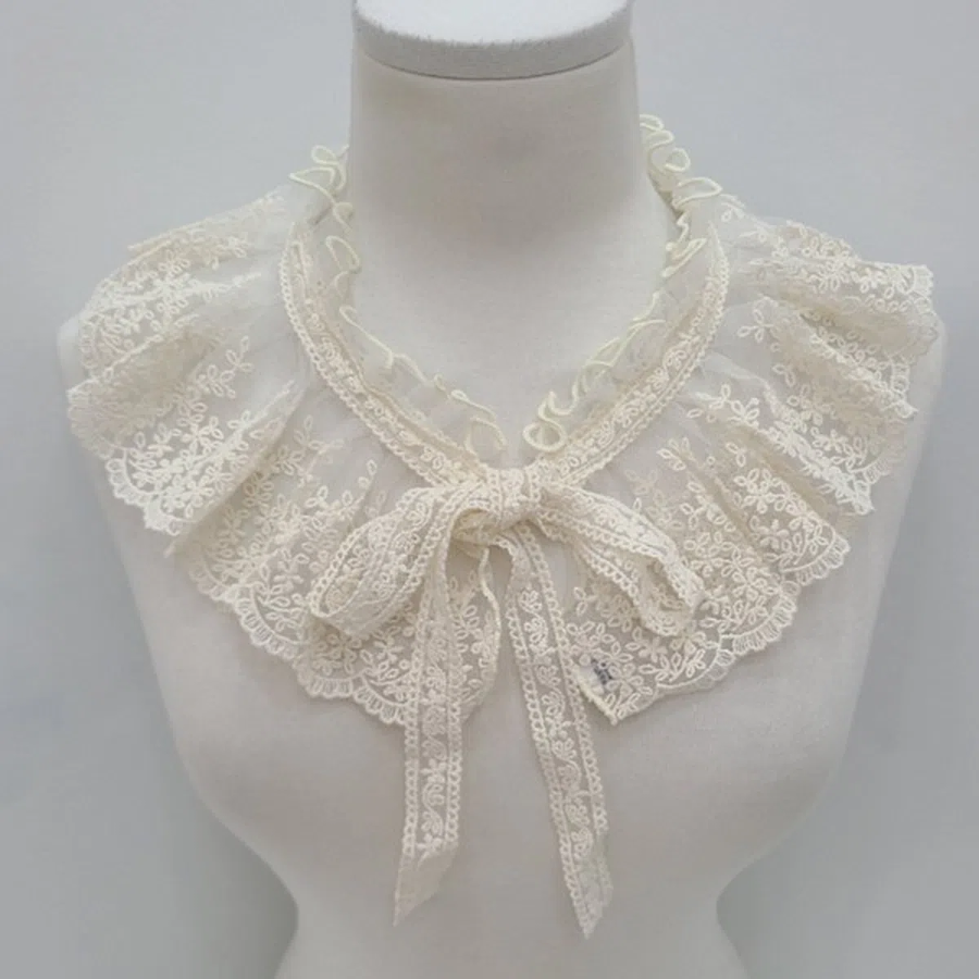 Korean Women’s Frill Lace Neck Cape Fake Collar — корейский женский воротник-накидка с кружевными рюшами и имитацией воротника
