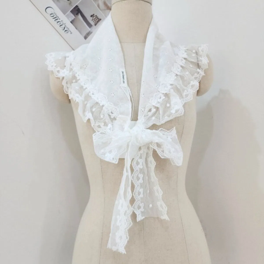 Cotton 100% Floral Frill Lace Fake Collar Long Scarf — длинный шарф с цветочным кружевом и рюшей, имитирующий воротник из 100% хлопка