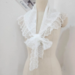 Cotton 100% Ring Check Lace Women’s Ribbon Long Scarf — длинный женский шарф с кружевом в клетку и ленточным украшением из 100% хлопка