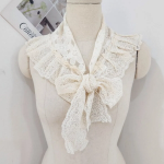Cotton 100% Large Flower Lace Long Scarf Fake Collar — длинный шарф с крупным цветочным кружевом и эффектом ложного воротника из 100% хлопка