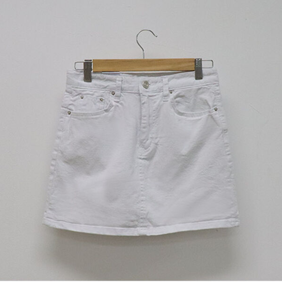 Джинсовая мини-юбка H-силуэта с высокой посадкой и встроенными шортами