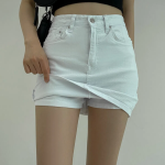 Джинсовая мини-юбка H-силуэта с высокой посадкой и встроенными шортами