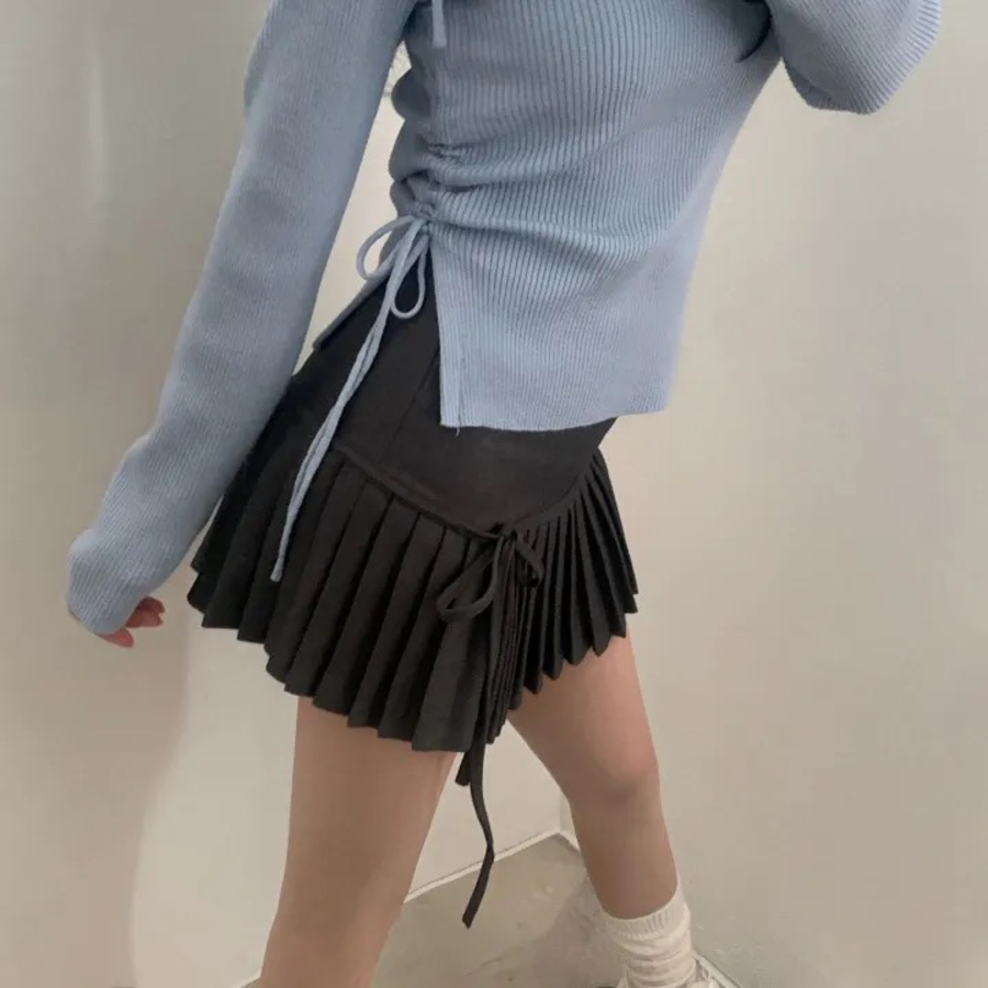 Мини-юбка с высокой посадкой, складками и бантом