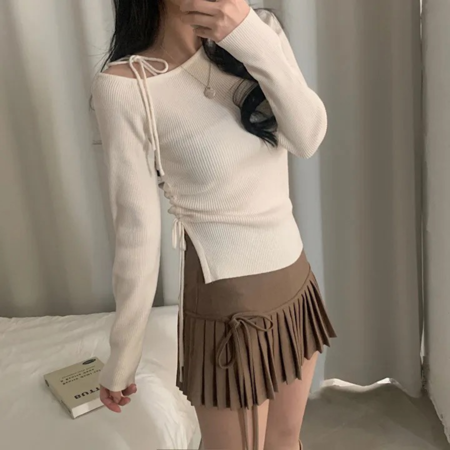 Мини-юбка с высокой посадкой, складками и бантом