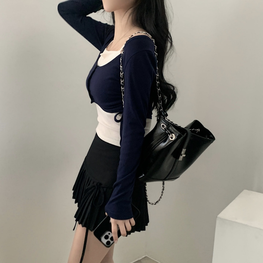 Мини-юбка с высокой посадкой, складками и бантом